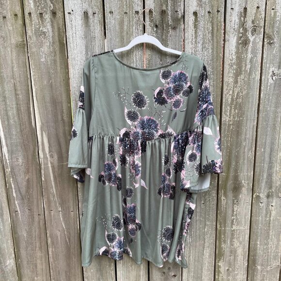 Bryn Walker Diego Tunic Size Medium Floral Print Bell Sleeve Green Sz M New - Picture 5 of 13